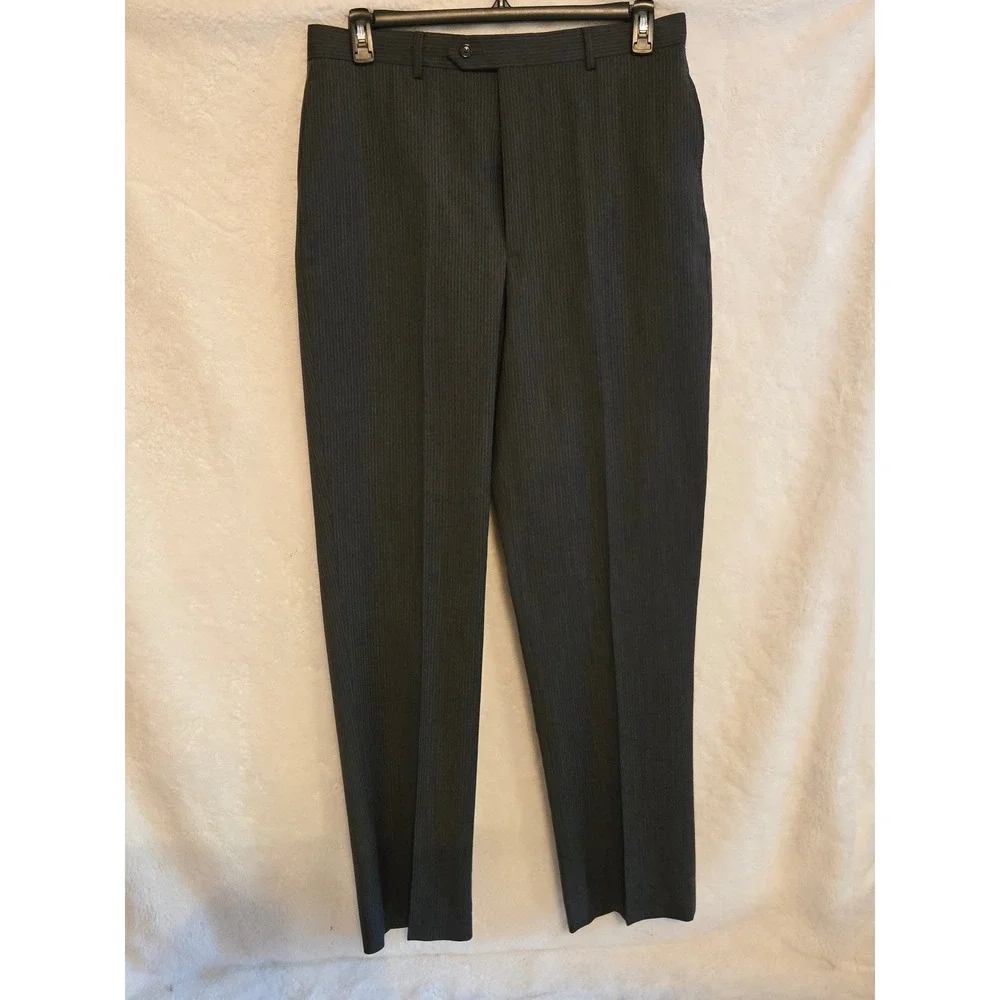 Jos. A. Bank Mens‎ 40L Wool Pinstripe 2-Piece Suit Charcoal Grey Pants 34×34